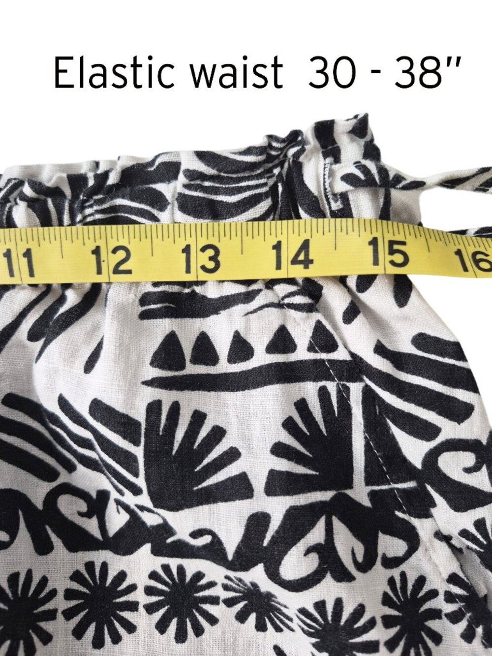 Rachel Zoe Linen Tropical BW Tribal Print Wide Leg Pants Pull on Drawstring M - Picture 8 of 13